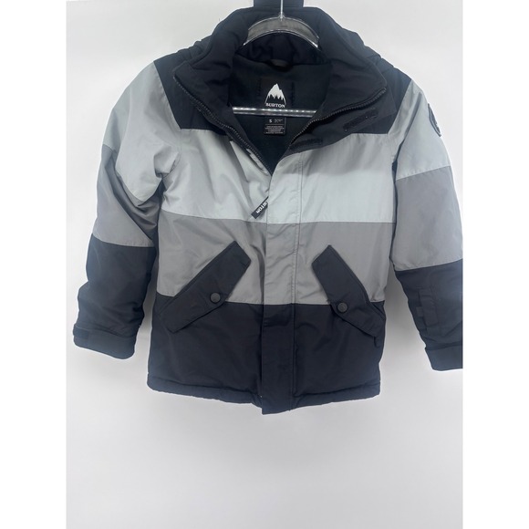Burton Kids Snowboard Jacket Coat Black Gray Striped Winter Outerwear - Picture 1 of 7